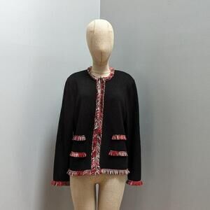 The Michael Collection Vintage Black Red Fringe Trim Sweater Size L